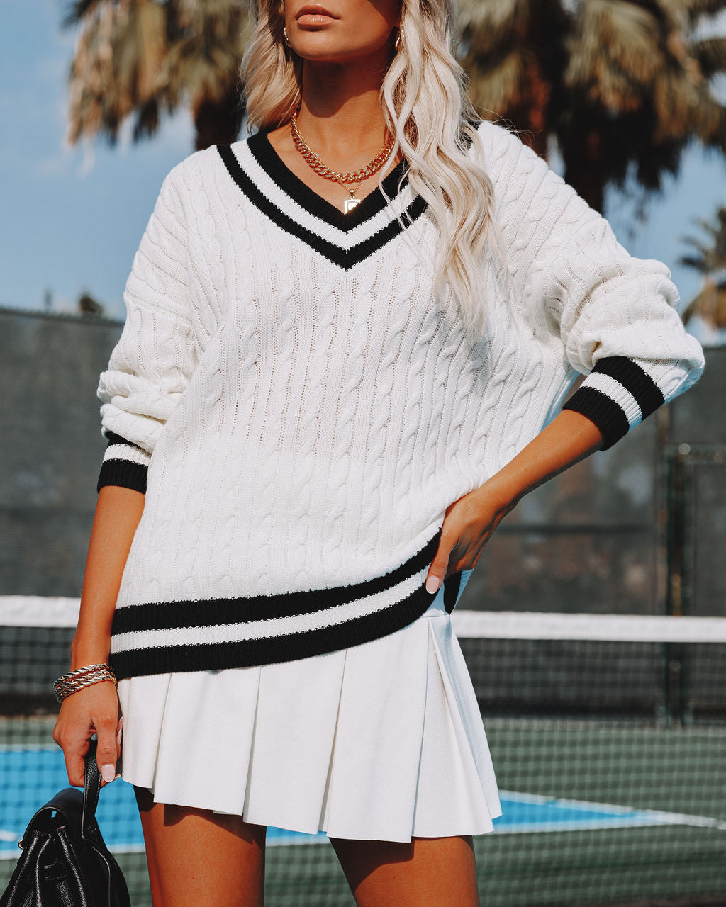 Varsity Cable Knit Sweater - Ivory