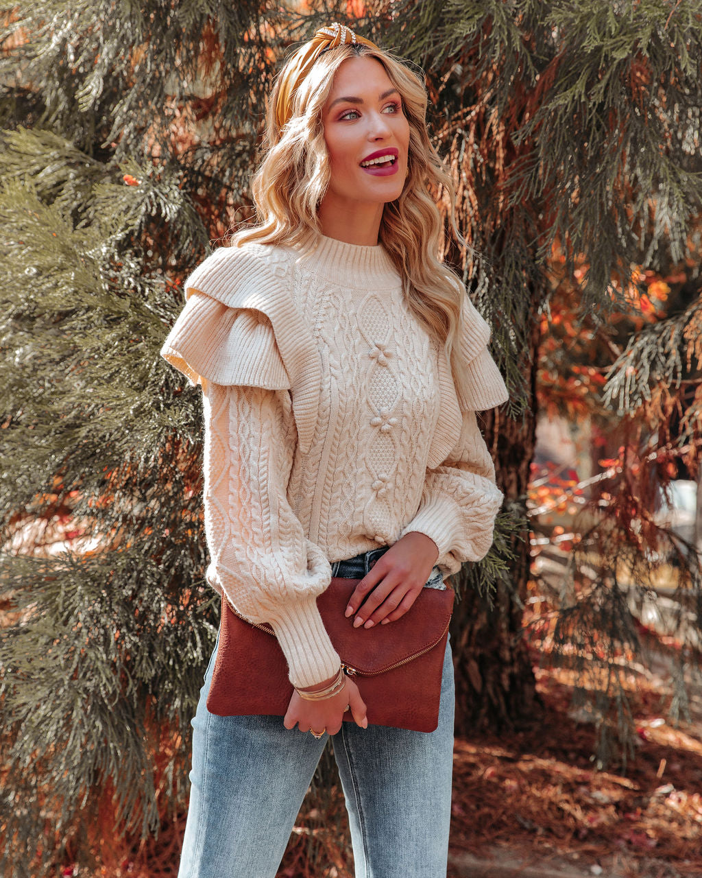 Veer Ruffle Cable Knit Sweater