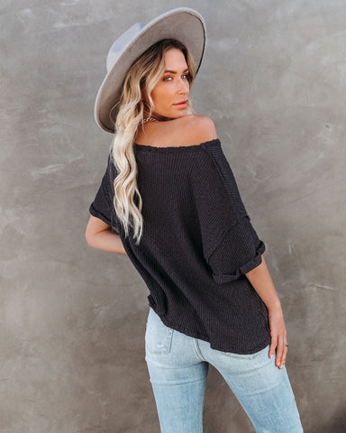 Vera Cotton Ribbed Knit Top - Charcoal