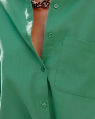 Viana Linen Blend Button Down Crop Top - Green