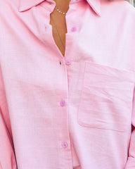 Viana Linen Blend Button Down Crop Top - Light Pink