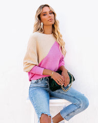 Vice Versa Colorblock Knit Sweater - Taupe Fuchsia