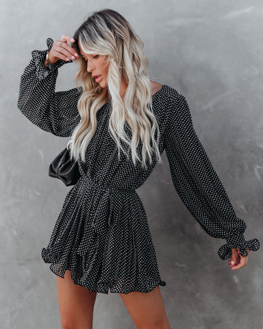 Viera Polka Dot Pleated Romper - Black