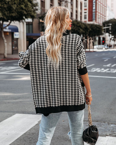 Vino Button Front Knit Houndstooth Cardigan