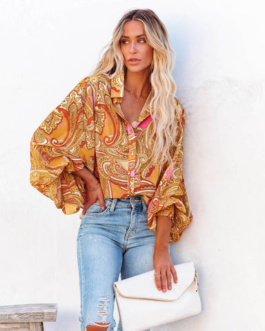 Vrinda Bedruckte Button-Down-Bluse - Orange Multi 