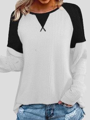 Waffle Stitching Round Neck Raglan Long Sleeve T-shirt