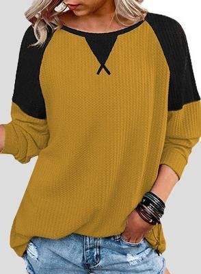 Waffle Stitching Round Neck Raglan Long Sleeve T-shirt