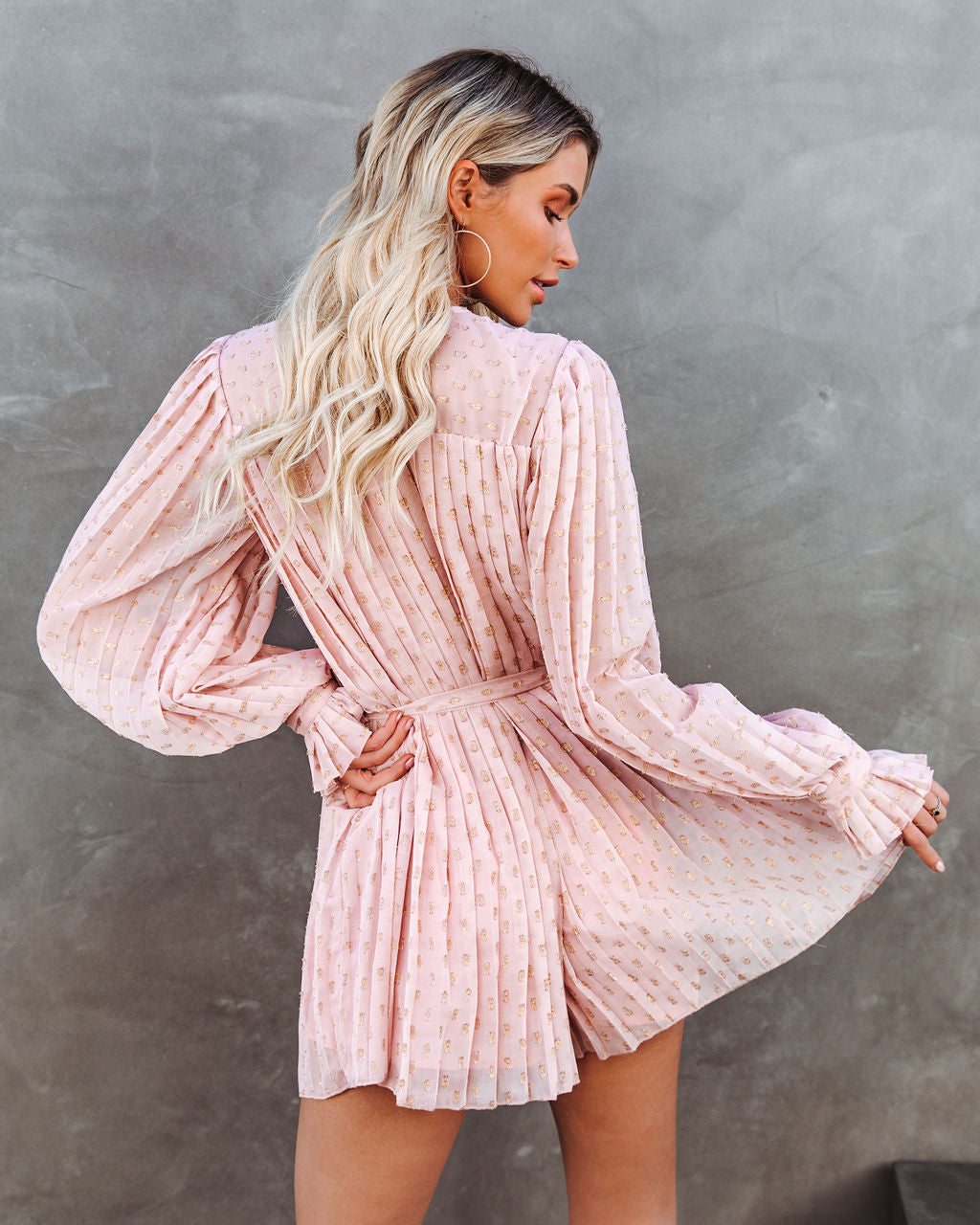 Walking On Sunshine Metallic Pleated Romper