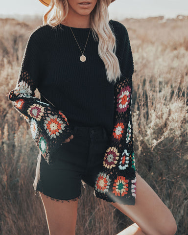 Wallflower Cotton Blend Crochet Sleeve Sweater