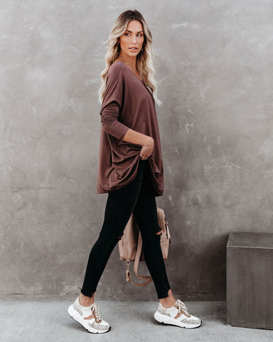 Wear It Well Long Sleeve Bamboo Knit Top - Coffee