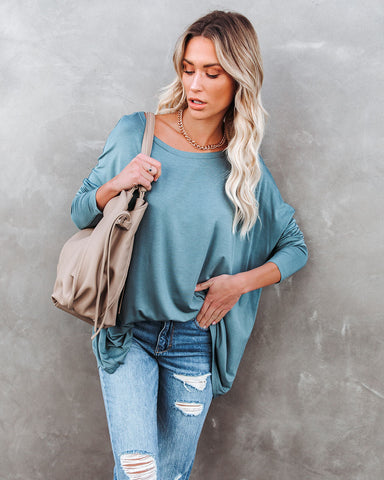 Wear It Well Long Sleeve Bamboo Knit Top - Dusty Teal