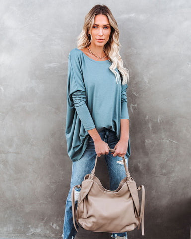 Wear It Well Long Sleeve Bamboo Knit Top - Dusty Teal