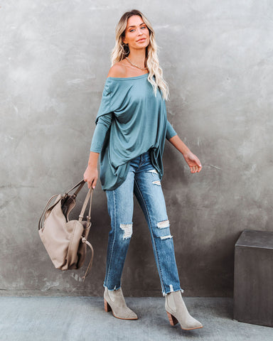 Wear It Well Long Sleeve Bamboo Knit Top - Dusty Teal