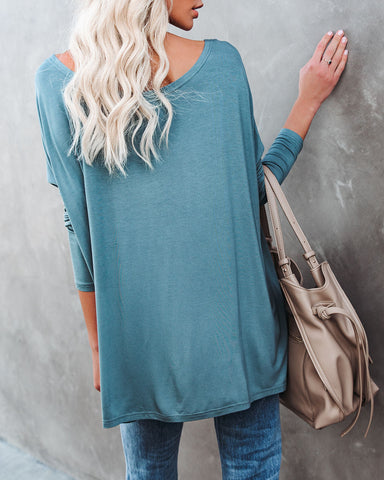 Wear It Well Long Sleeve Bamboo Knit Top - Dusty Teal