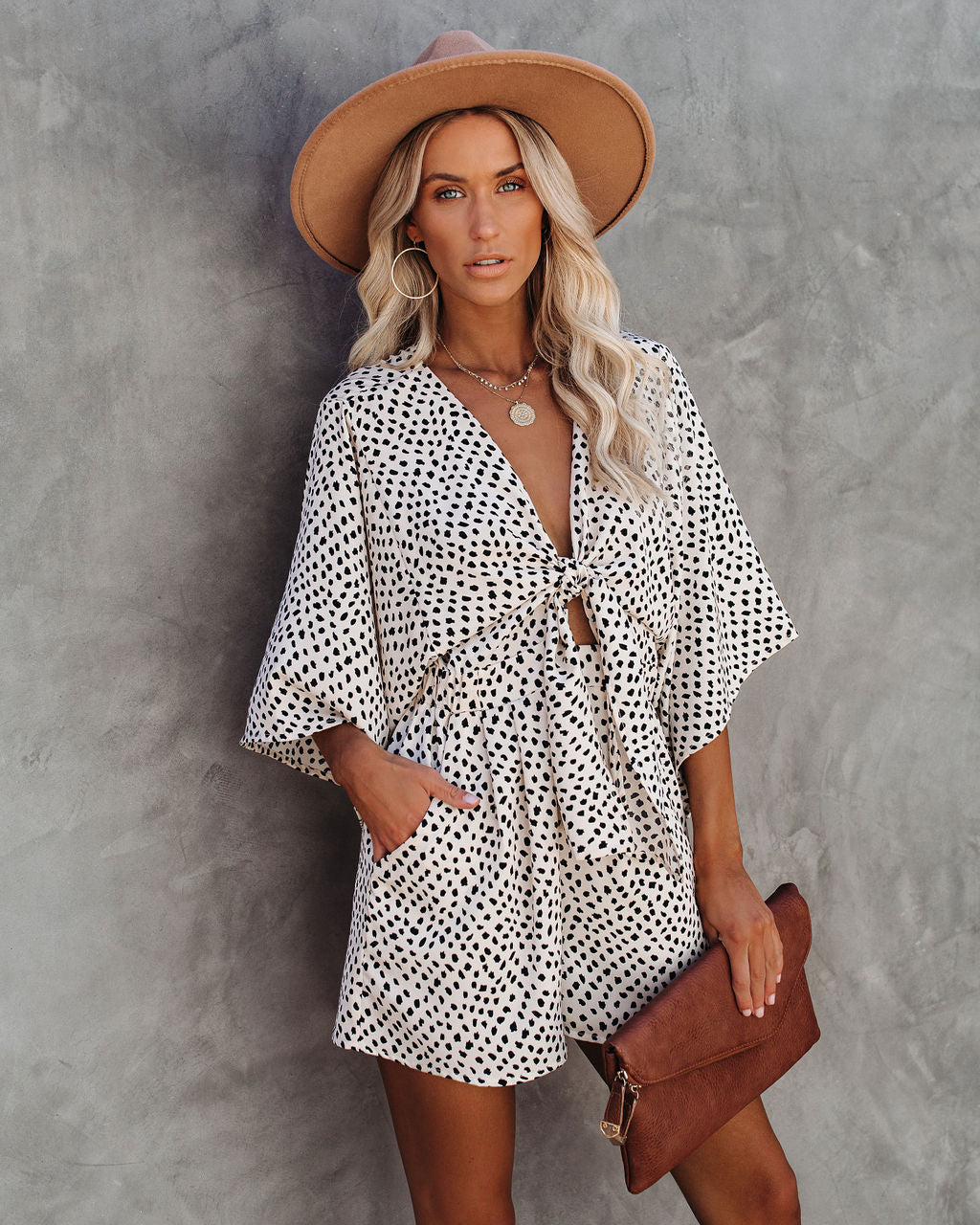 Well Behaved Printed Pocketed Tie Romper