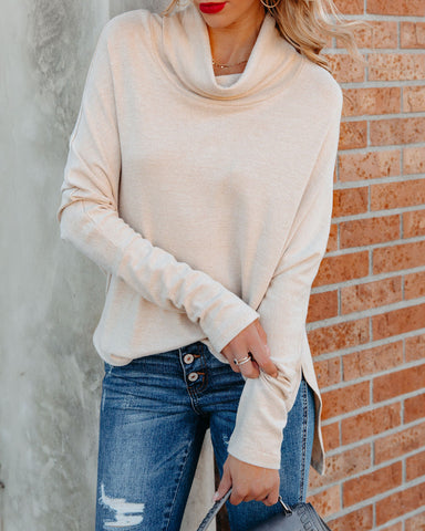 Westward Cowl Neck Knit Sweater - Taupe