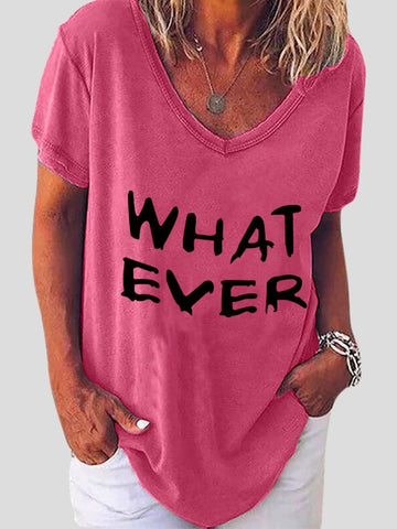 Whatever Letter Print Short Sleeve V-neck T-shirt