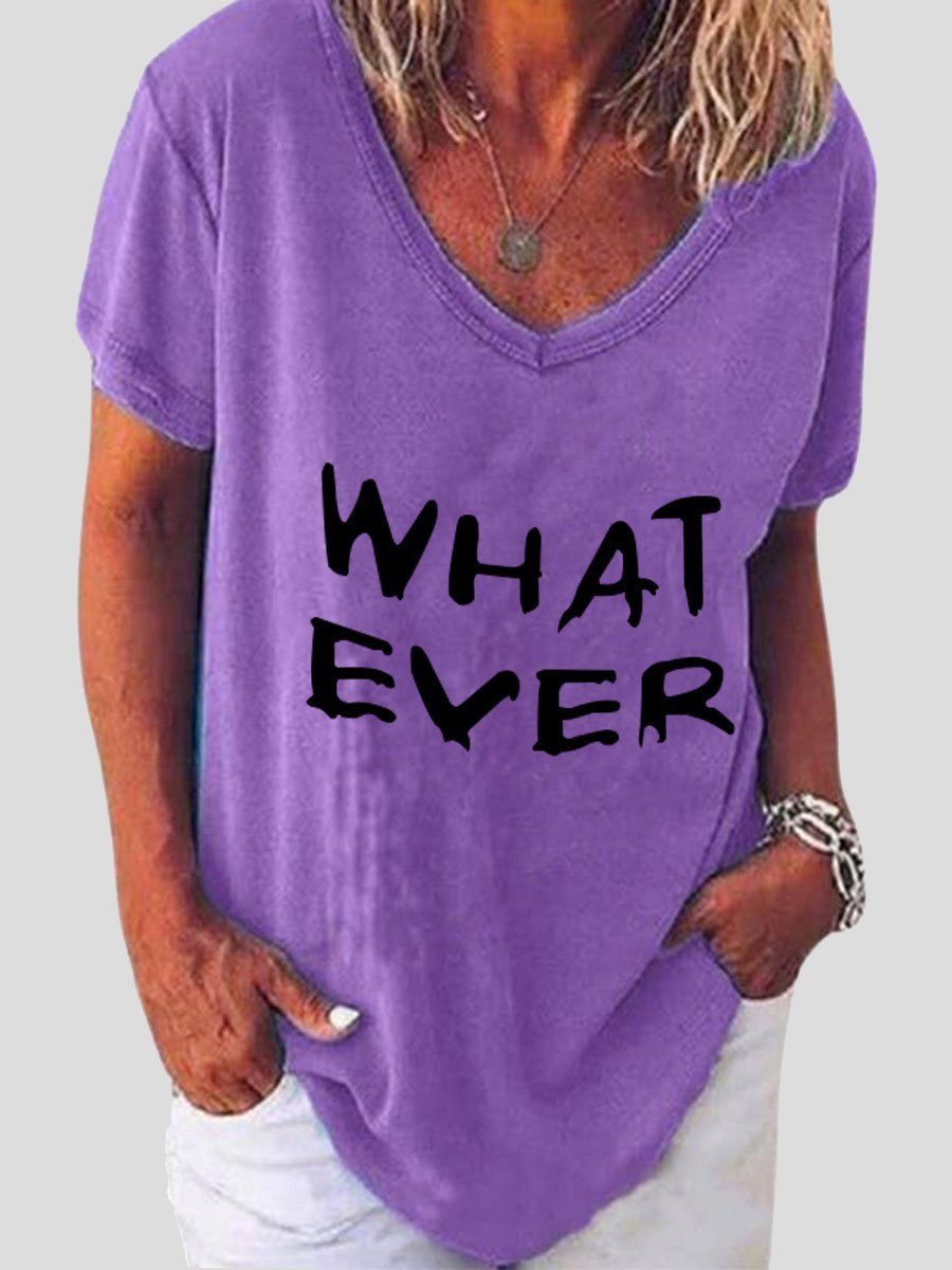 Whatever Letter Print Short Sleeve V-neck T-shirt