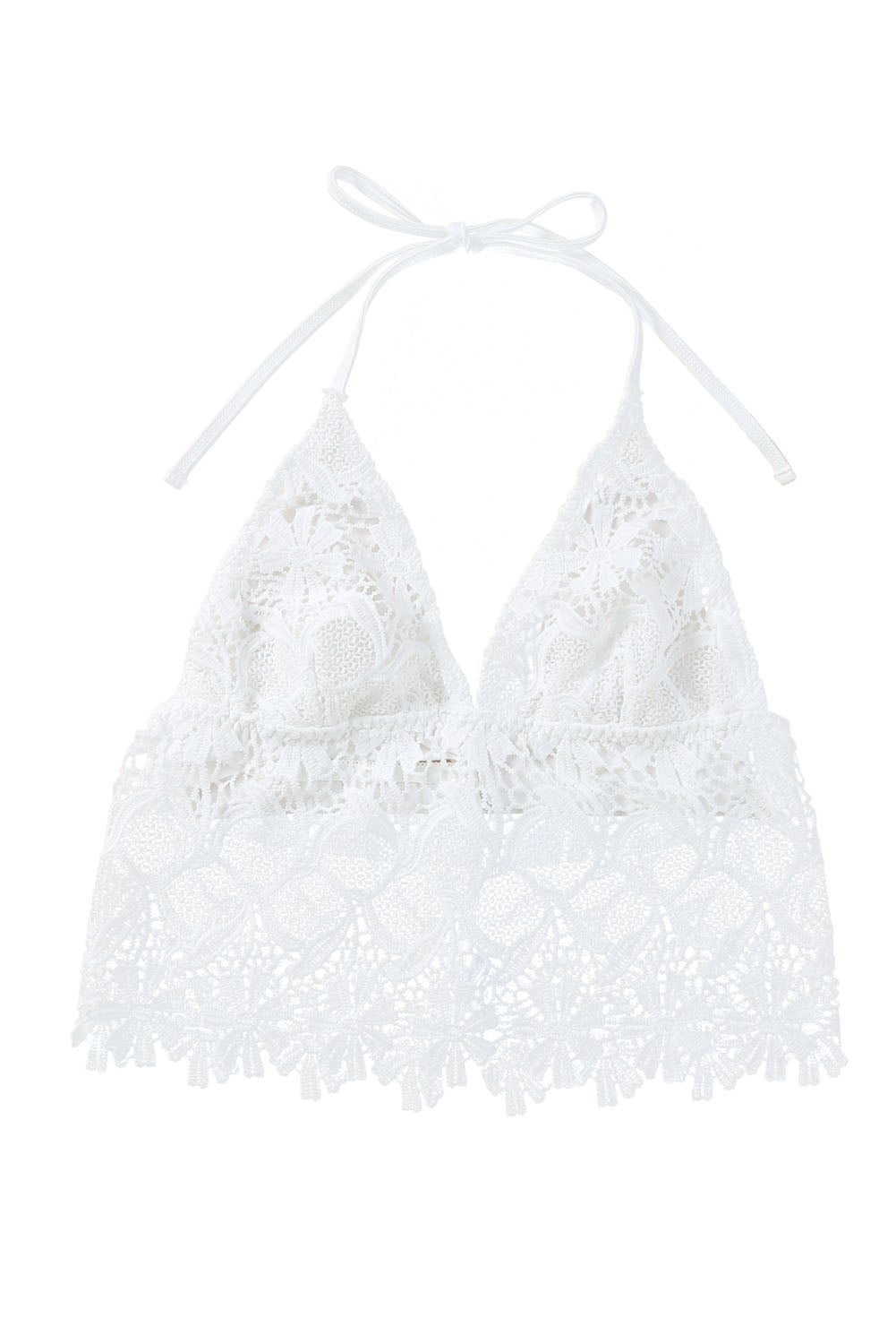 White Floral Lace Crochet Halter Backless Bralette