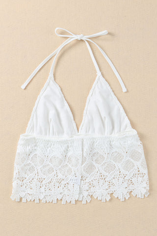 White Floral Lace Crochet Halter Backless Bralette