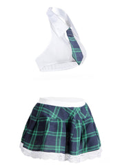 White Halter Tank Tops & Plaid Skirt Lingerie Set