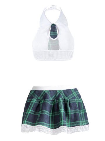 White Halter Tank Tops & Plaid Skirt Lingerie Set