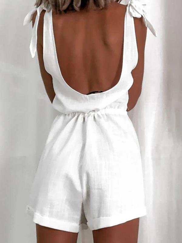 White High-waist Suspender Jumpsuit