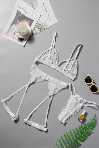 White Solid Lace Bralette Lingerie Set