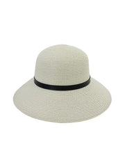 Wide Brim Straw Hat With Leather Detail