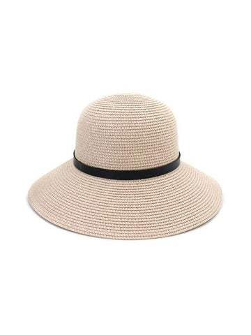 Wide Brim Straw Hat With Leather Detail