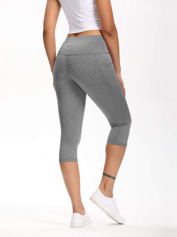 Wide Waistband Pocket Capri Sports Leggings