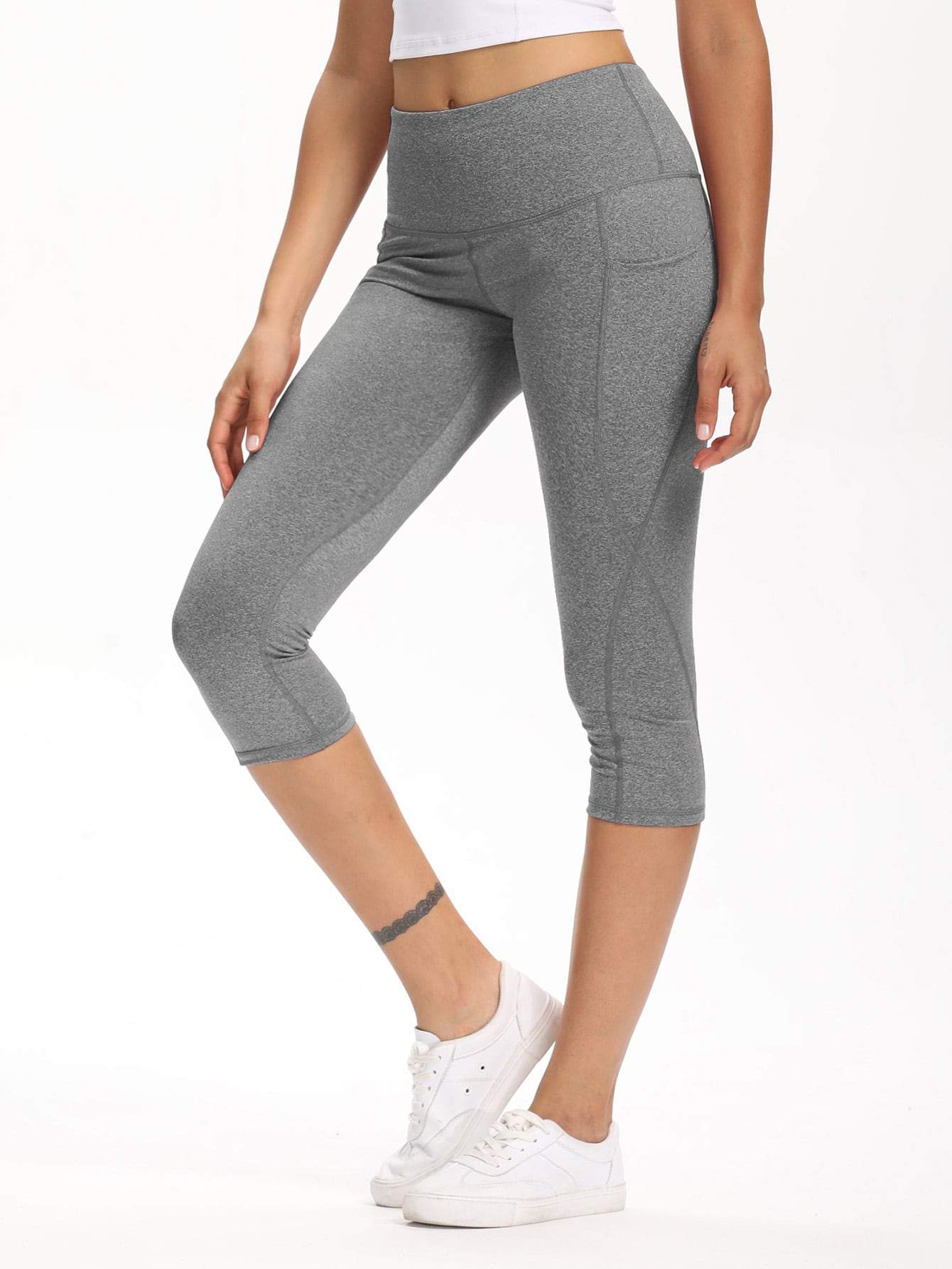 Wide Waistband Pocket Capri Sports Leggings