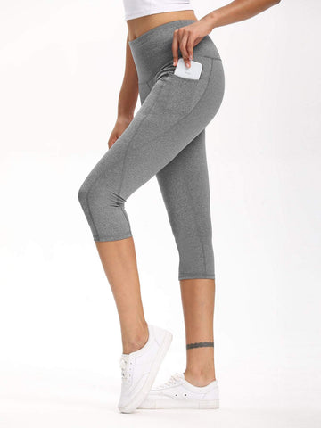 Wide Waistband Pocket Capri Sports Leggings