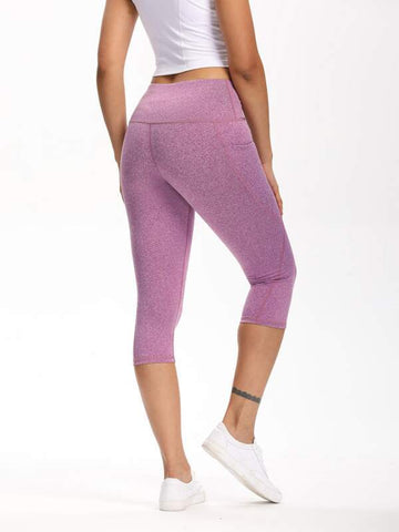 Wide Waistband Pocket Capri Sports Leggings