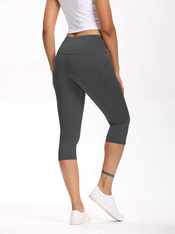 Wide Waistband Pocket Capri Sports Leggings