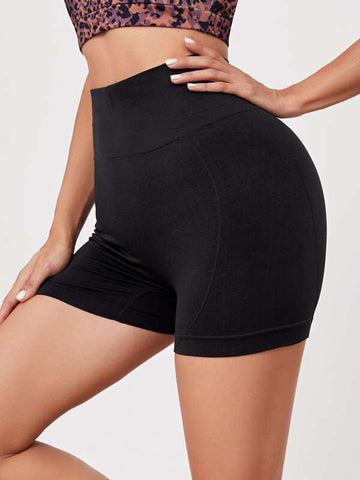 Wide Waistband Solid Biker Shorts