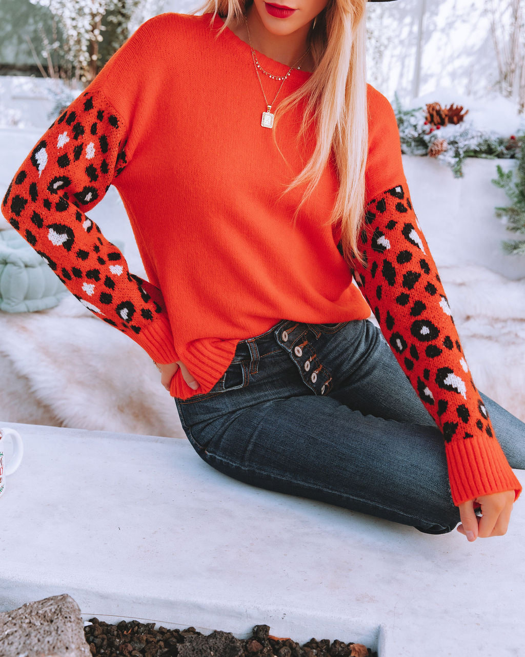 Willie Leopard Knit Sweater - Red