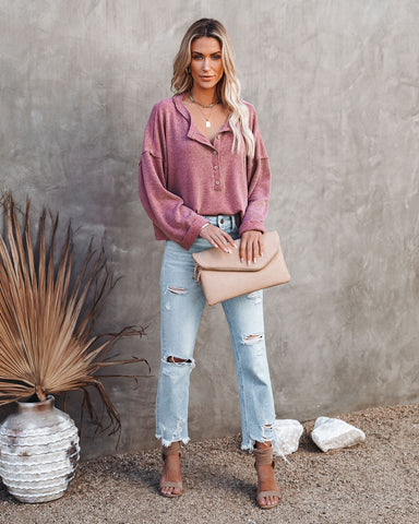 Windswept Relaxed Knit Henley Top - Mauve