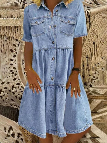 Robe en jean ample à manches courtes et boutonnée pour femme