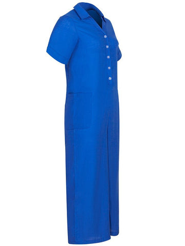 Solid Color Short Sleeve Button Up Jumpsuit