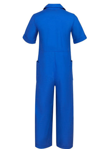 Solid Color Short Sleeve Button Up Jumpsuit