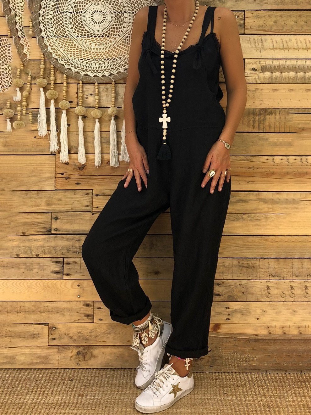 Solid Color Suspender Jumpsuit