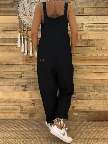 Solid Color Suspender Jumpsuit