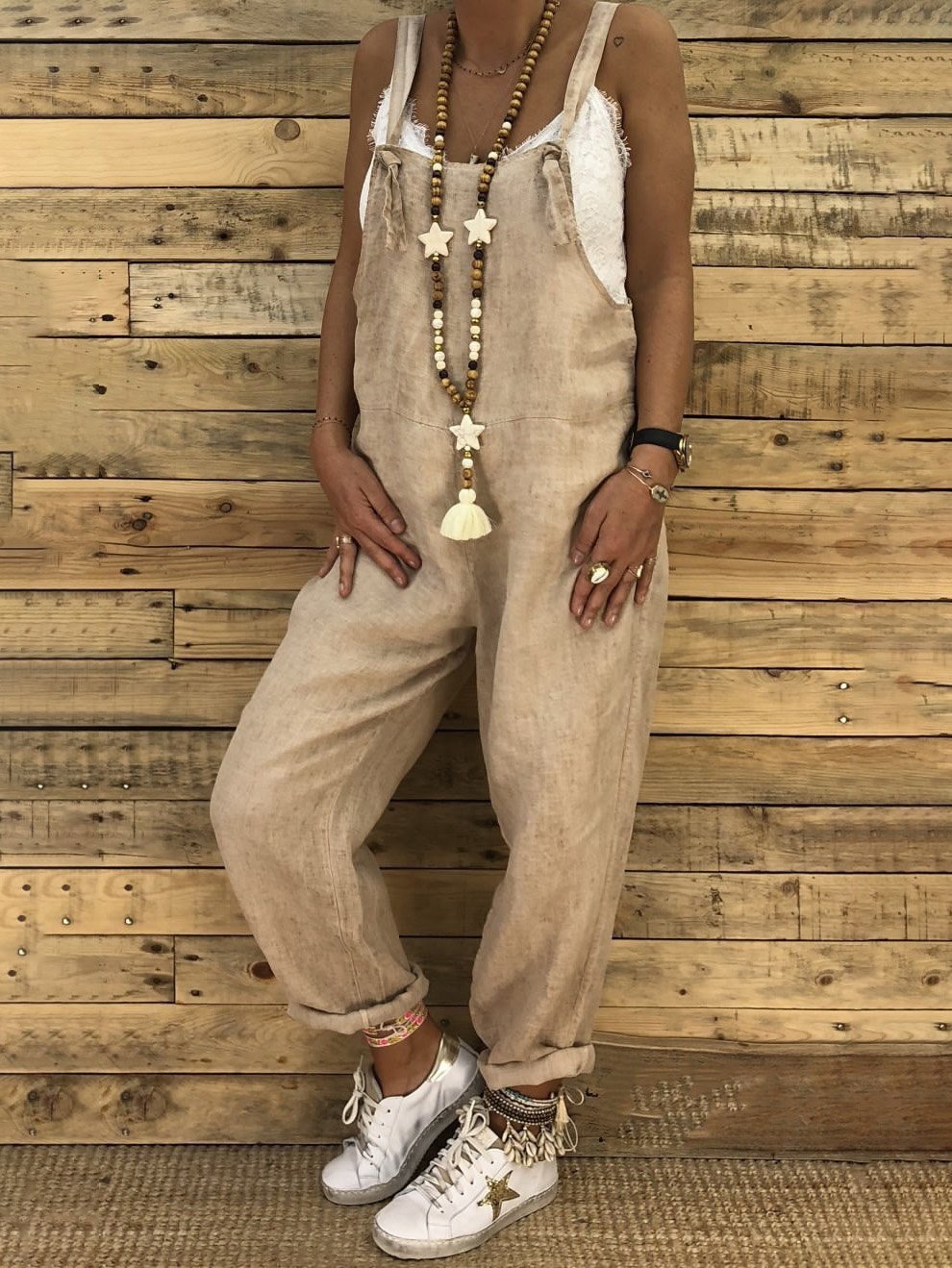 Solid Color Suspender Jumpsuit
