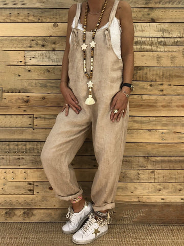 Solid Color Suspender Jumpsuit