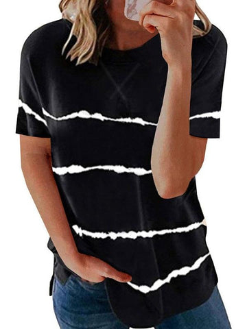 Stripe Print Round Neck Relaxed T-shirt