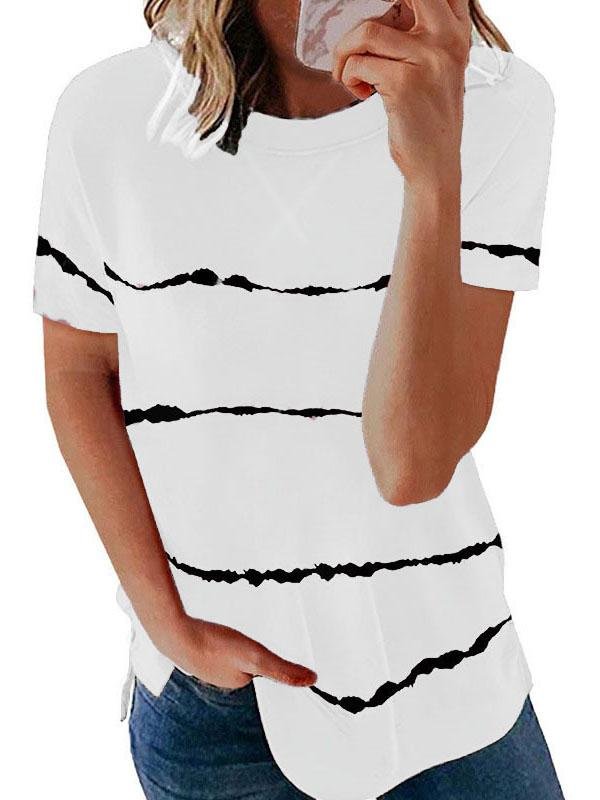 Stripe Print Round Neck Relaxed T-shirt