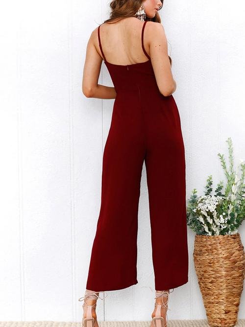 Women Elegant Sling Solid Color Jumpsuit