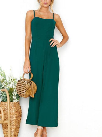 Women Elegant Sling Solid Color Jumpsuit
