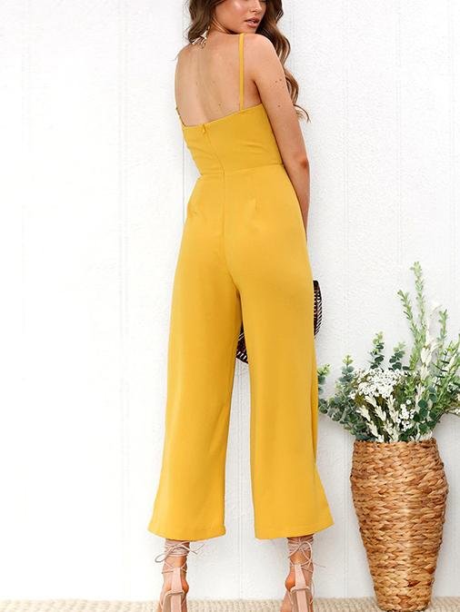 Women Elegant Sling Solid Color Jumpsuit